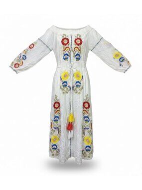 L’Atiste Women’s White Embroidered Off-Shoulder Maxi Dress Size S